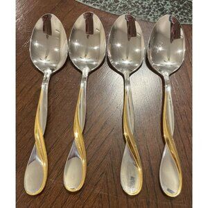 Oneida USA Golden Aquarius Stainless Steel Oval Soup Spoons Set Of 4 Flatware